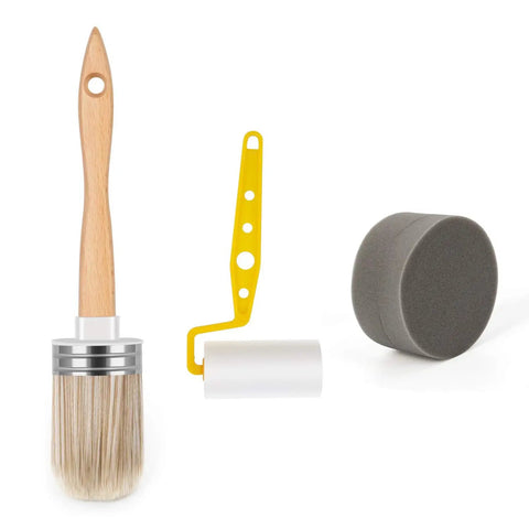 Complete Home Paint Supplies Kit With Round Sponge Applicator, 1.6 Inch Paint Brush, 3 Inch Roller Brushes, And Paint Tray Liner