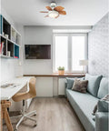 24 Inch Ceiling Fan With Light In White Finish, Dimmable LED Fixture, Reversible White And Beech Blades, Space Saver For Small Rooms