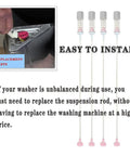 Upgraded DC97-05280S Washer Suspension Rods Set Of 4 shown with easy installation guide and parts illustration