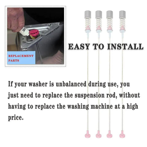 Upgraded DC97-05280S Washer Suspension Rods Set Of 4 shown with easy installation guide and parts illustration