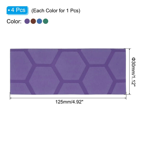 No Sweat Knife Handle Heat Shrink Sleeves 4 Pack Solid Kitchen Cutter Wrap in purple, 30x125 mm, hexagon pattern.