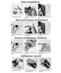 Nail and screw installation guide for Vintage Deer Head Resin Wall Hook, showcasing steps and tools used.