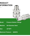 12-piece stainless steel pressure washer adapter kit with 3/8 NPT male fittings