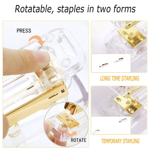 Close-up of acrylic stapler from Gold Desk Accessories Set With Acrylic Stapler, Staple Remover, Tape Holder, Pen Holder, Ballpoint Pen