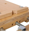 Top Tier Wood Vise For Workbench Quick Release Handle G Type Mount 78 Inch Jaw Opens Buttery Smooth Rock Steady Grip closeup of the adjustable jaw