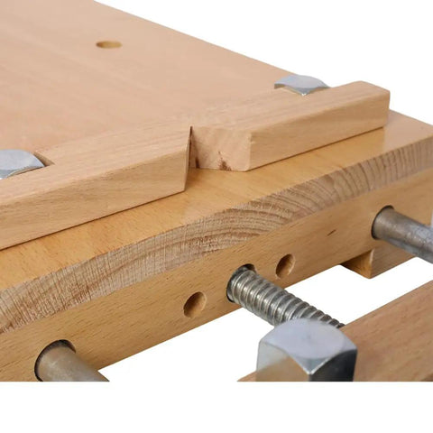 Top Tier Wood Vise For Workbench Quick Release Handle G Type Mount 78 Inch Jaw Opens Buttery Smooth Rock Steady Grip closeup of the adjustable jaw