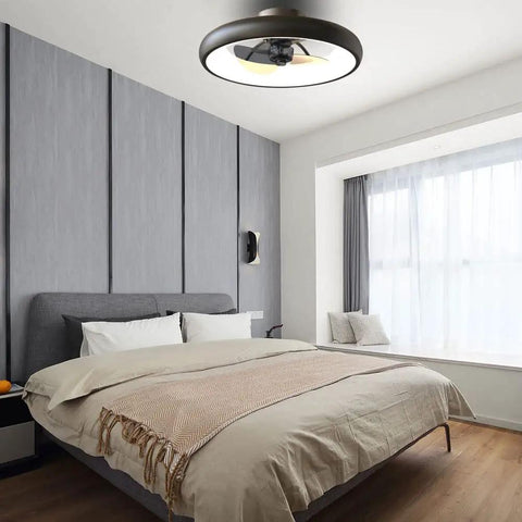 Ceiling Fan With Lights Dimmable LED Lighting Remote Control Timing Reversible Five Invisible Blades Semi Flush Mount