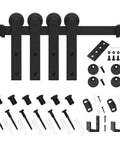 Super Mini Barn Door Hardware Kit For Sliding Double Doors No Fuss Install For TV Stands Wardrobes And Cabinets I Shape Hanger 100 Lb Capacity Fits Twenty Four Inch Wide Panels And Four Fifths Inch To One And One Eighth Inch Door Thickness with carbon steel components and mounting hardware shown.