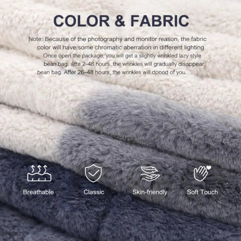Color and fabric details of Faux Fur Memory Foam Bean Bag Chair With Filler, showcasing breathable and skin-friendly material.