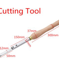 Four Piece Carbide Tipped Wood Turning Lathe Chisel Set With Straight Cutting And Curved Hollowing Blades Featuring Tough Alloy Shafts And Beech Handles for precise cutting work.