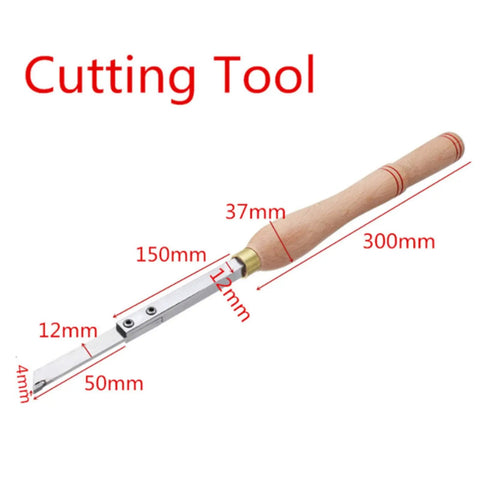 Four Piece Carbide Tipped Wood Turning Lathe Chisel Set With Straight Cutting And Curved Hollowing Blades Featuring Tough Alloy Shafts And Beech Handles for precise cutting work.