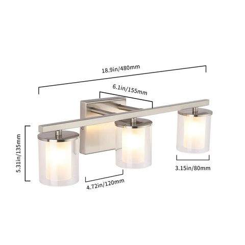 3 Light Glass Vanity Light Fixtures In Nickel Finish Dope Farmhouse Vibe, 17.9 Inch with Clear and Milky Glass Shades