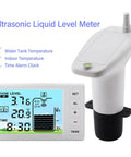 Wireless Ultrasonic Water Level Sensor With Digital Display And Temperature Readout For Liquid Depth Monitoring Battery Powered Tank Gauge shown with digital display interface and sensor unit
