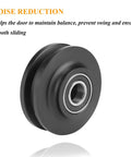 Close-up of a Heavy Duty Sliding Barn Door Wheel Set for Cabinets and Windows, featuring a noise-reduction pulley design.