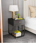Fresh Modern Nightstand With Single Drawer Storage Heavy Duty Metal Frame Quick Wipe Surface Compact End Table by bed with lamp and decor.