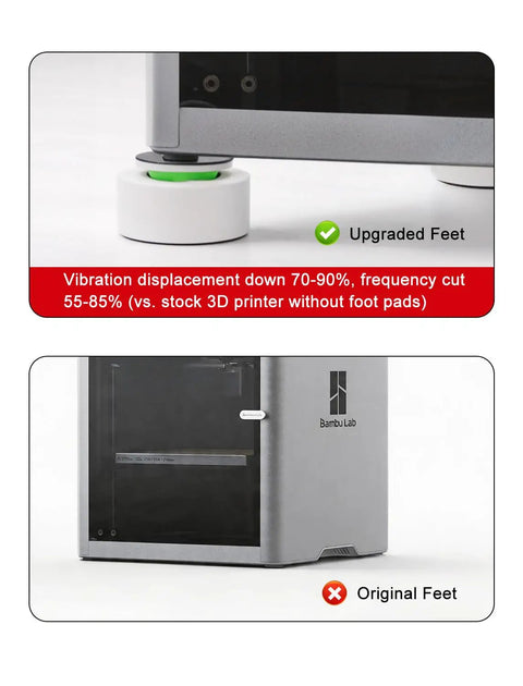 Comparison of Bambu Lab P2S with and without Anti Vibration Feet For 3D Printers Four Pack Shock Absorbing Pads