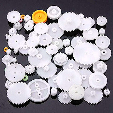75 Type Plastic Crown Gear Set for DIY projects and science experiments, includes single and double reduction worm gears and pulleys.