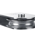 Side view of Heavy Duty Single Pulley Block With Swivel For Lifting Ropes 3300 Lbs Capacity Stainless Steel Roller Pulley Block