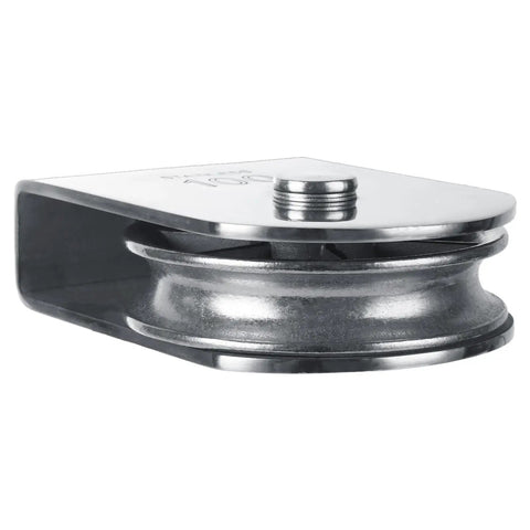 Side view of Heavy Duty Single Pulley Block With Swivel For Lifting Ropes 3300 Lbs Capacity Stainless Steel Roller Pulley Block