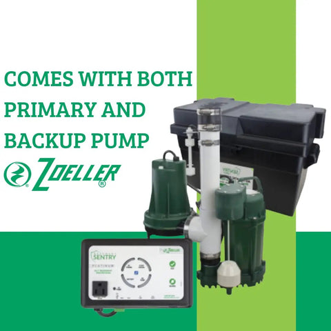 Straight Up Heavy Duty Sump Pump Combined With Rock Solid Battery Backup Power System Delivers Auto Diagnostics And Continuous Monitoring Platinum Edition with primary and backup pump.