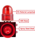 Beefy Sound And Light Alarm Siren With LED Strobe 120dB Outdoor Security Horn showing PS lampshade, ABS base, spray steel shell.