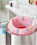 Lock Tight Plastic Garbage Bin Clips With Textured Anti Slip Grip Kick The Slipping Habit And Keep Kitchens Fresh Secure Trash Bag Holders 10 Pack Quick Setup on a kitchen bin.