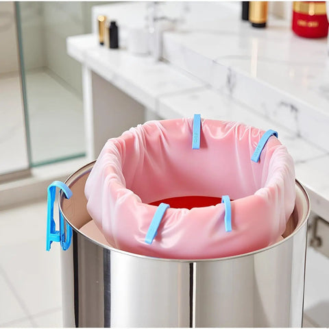 Lock Tight Plastic Garbage Bin Clips With Textured Anti Slip Grip Kick The Slipping Habit And Keep Kitchens Fresh Secure Trash Bag Holders 10 Pack Quick Setup on a kitchen bin.
