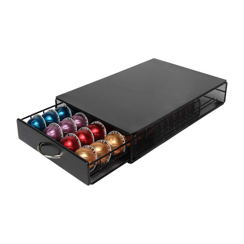 Vertuo Pod Holder Storage Drawer For Nespresso Vertuo Capsules 40 Pod Capacity Under Coffee Machine Counter Organizer Black Metal