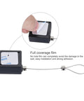 Hella Secure Retractable Cable Lock With Sturdy Double Sided Adhesive Mounting Pad For Phones TV Boxes And Remotes Black 4 Pack, showing installation process.