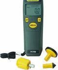 PCT900 Digital Tachometer with LCD Screen, contact adapter, and accessories for RPM readouts. Includes laser sighting and memory.