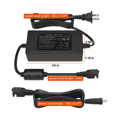 29V 2A Recliner Power Adapter For Sofa Lift Chair And Desk, 2 Pin, 100-240V Wide Input, adapter with power cord lengths shown