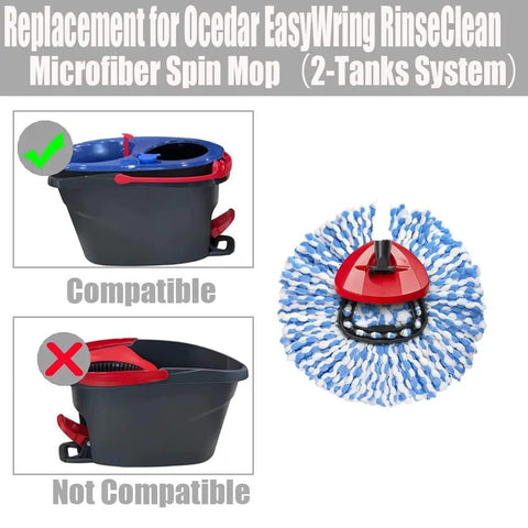 Spin Mop Head Base And Handle Replacement For OCedar EasyWring RinseClean Microfiber Spin Mop 2 Tank System Replacement Kit For Durable Clean Floors And Easy Wet Mopping compatible bucket and mop head