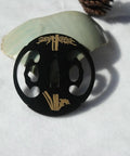 Samurai Sword Koshirae Tsuba Iron Carved 001-026 TDH 026 2.95 To 2.87 In Hand Guard with golden detailing on snow