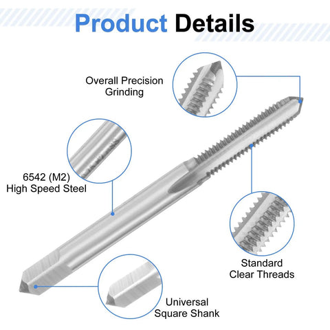 Top Shelf Three Piece Metric Hand Tap Set For M4.5 X 0.75 Threads High Speed Steel tap with precision grinding and clear threads.