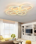 41 Inch Modern LED Ceiling Light With Remote Dimmable Eight Ring White Flush Mount Fixture in living room