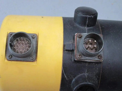 Drop-In Servo Motor A06B-0642-B005-R Replacement, 2000 RPM, Permanent Magnet Excitation, 6V Tach Output, 5.9Nm Stall Torque, 9A Stall Current, 120A Peak, 40C Ambient, Insulation Class H close-up of connector ports