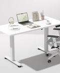 47.2 Inch Electric Standing Desk With Wood Desktop Height Adjustable Sit Stand Workstation For Home Office And Gaming No Fuss Easy Setup White Finish Sturdy Steel Frame With Smooth Elevation And Anti Slip Wood Grain Surface