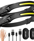 Rechargeable LED Headlamp Two Pack With 230 Degree Wide Beam Motion Sensor Lightweight For Camping Hiking with USB-C cables