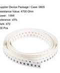 4700 Ohm Surface Mount Thick Film Chip Resistor In 0805 Package, One Eighth Watt, Five Percent Tolerance, Roll of 300