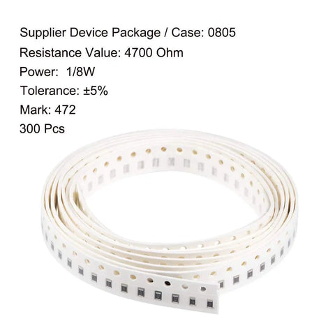 4700 Ohm Surface Mount Thick Film Chip Resistor In 0805 Package, One Eighth Watt, Five Percent Tolerance, Roll of 300