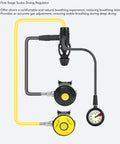 First Stage Scuba Regulator For Underwater Diving Gear With Low Resistance Yoke And Aluminum Alloy Body, showcasing yellow hoses