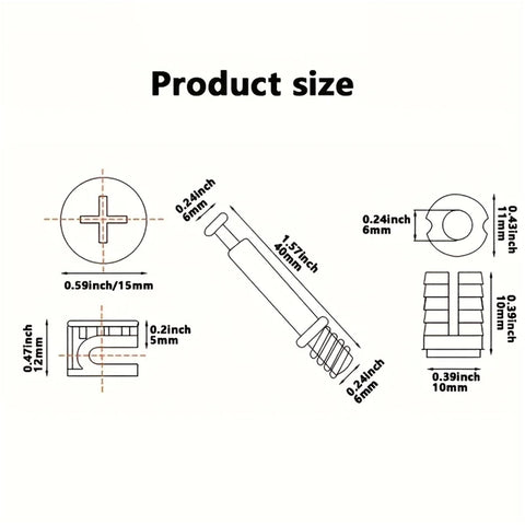 Furniture Cam Locks And Screws Kit 200 Pieces With Fastening Fittings And Lock Nuts size diagram