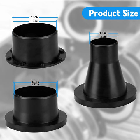 Three black 4-inch magnetic dust-collection fittings with flanged bases for dust collectors