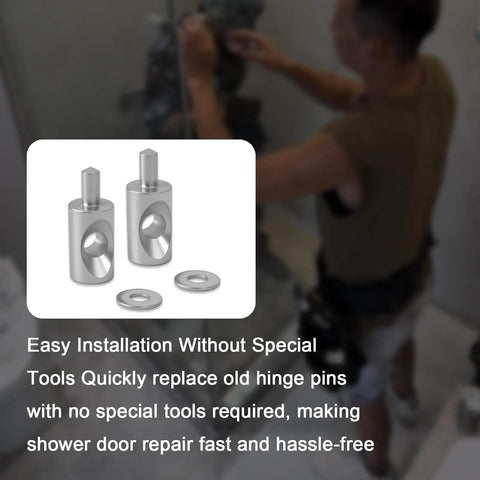 Badass Stainless Steel Framed Shower Door Hinge Pins With Washers for 5/16 Inch Continuous Hinges, shown with washers.