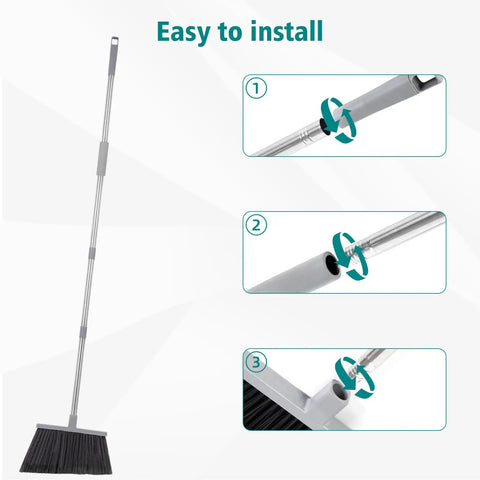 Four Pack Beast Mode Outdoor Broom Set With 58-Inch Stainless Steel Handle, 12.6-Inch Wide Angle Broom Head assembly guide