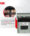 60A 240V AC Pull-Out Disconnect Switch with GFCI Receptacle in NEMA 3R Metal Enclosure showing non-fusible pullers.