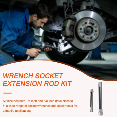 Mechanic using Flexible Socket Extension Kit for 1/4 and 3/8 inch drives on car brakes