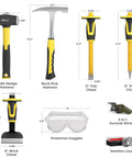 8 Piece Rock Hounding Gear Kit With 3lb Sledge And 32oz Rock Hammer, Concrete Chisels, Brick Chisel, Safety Goggles, Jewelers Loupe For Geology