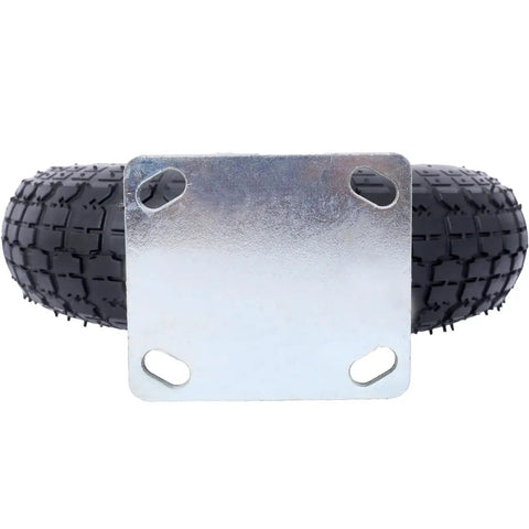 Four Pack Of Black Pneumatic Caster Wheels Combining 12 Inch Ribbed Tires And Precision Ball Bearings For Heavy Duty Swivel Rigid Applications That Handle Rough Floors Like A Total Champ, featuring a steel hub and rubber tire.