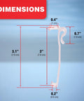 Top Notch Three Inch Valance Clips For Window Shades And Blinds With Slick Universal Bracket Setup Solid Grip Holders dimensions on blue background.